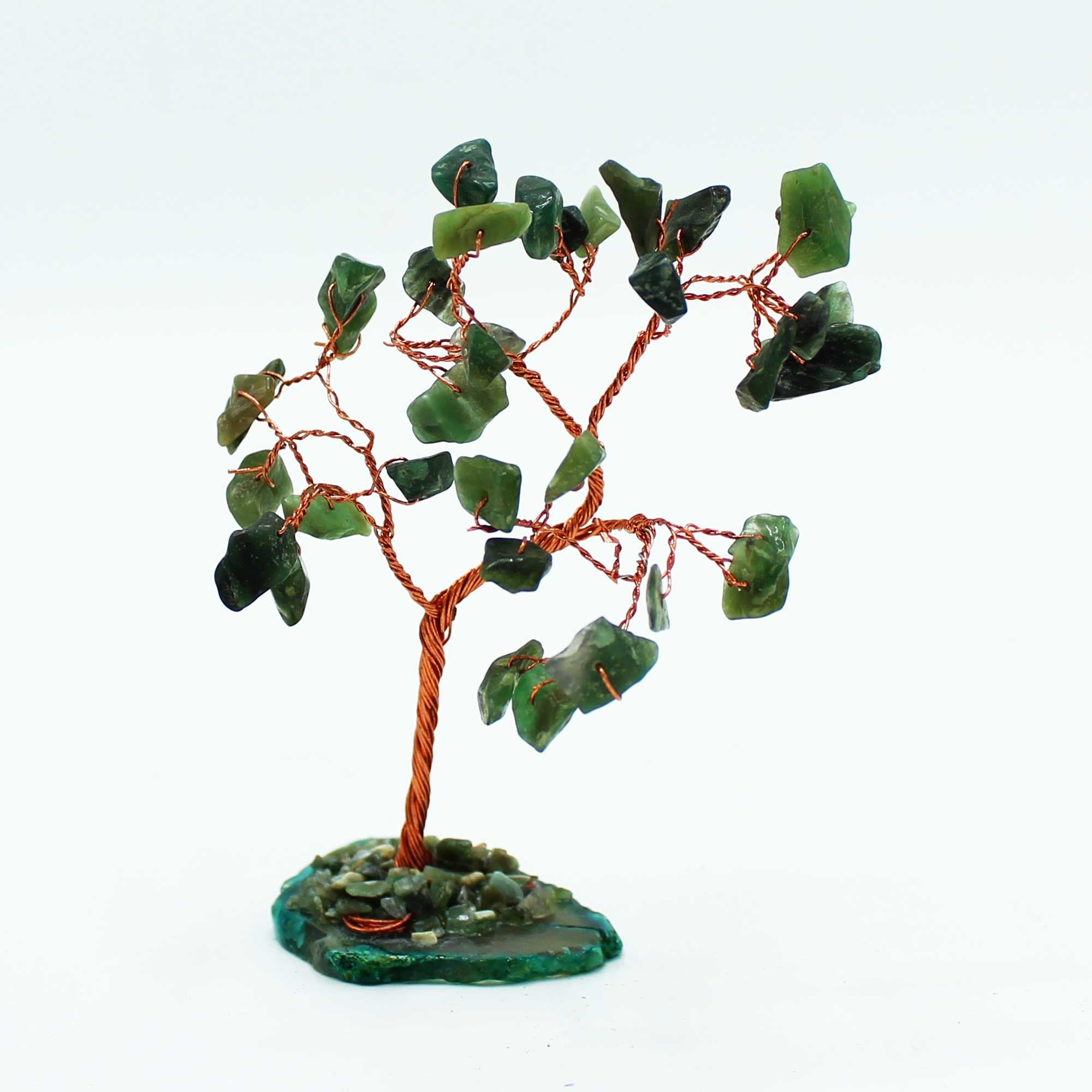 Árbol de aventurina sobre base de ágata - verde, 10 cm, 35 cristales