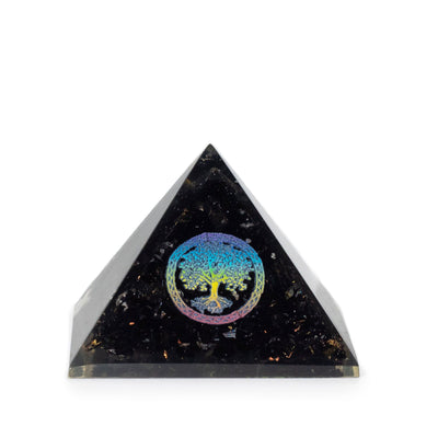 Elegante pirámide de orgonita de turmalina negra y símbolo del árbol de la vida - 5,5x4,5 cm