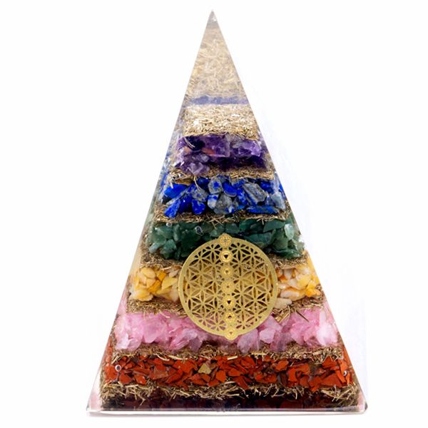 Pirámide de orgonita Siete Chakras y Flor de la Vida