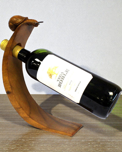 Caracol de sumiller – Soporte equilibrante para botella de vino, tallado a mano, de madera de suar