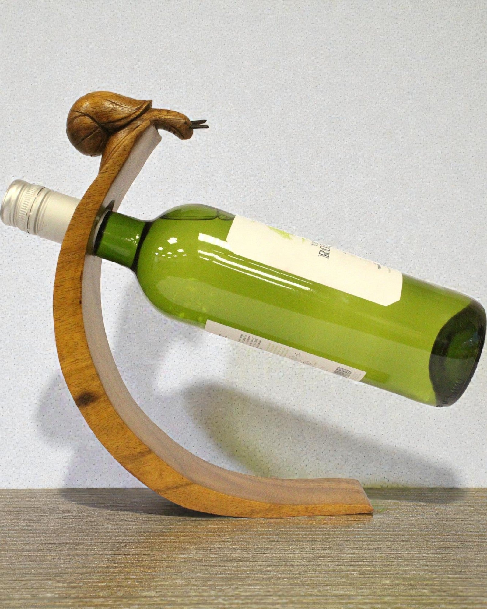 Caracol de sumiller – Soporte equilibrante para botella de vino, tallado a mano, de madera de suar