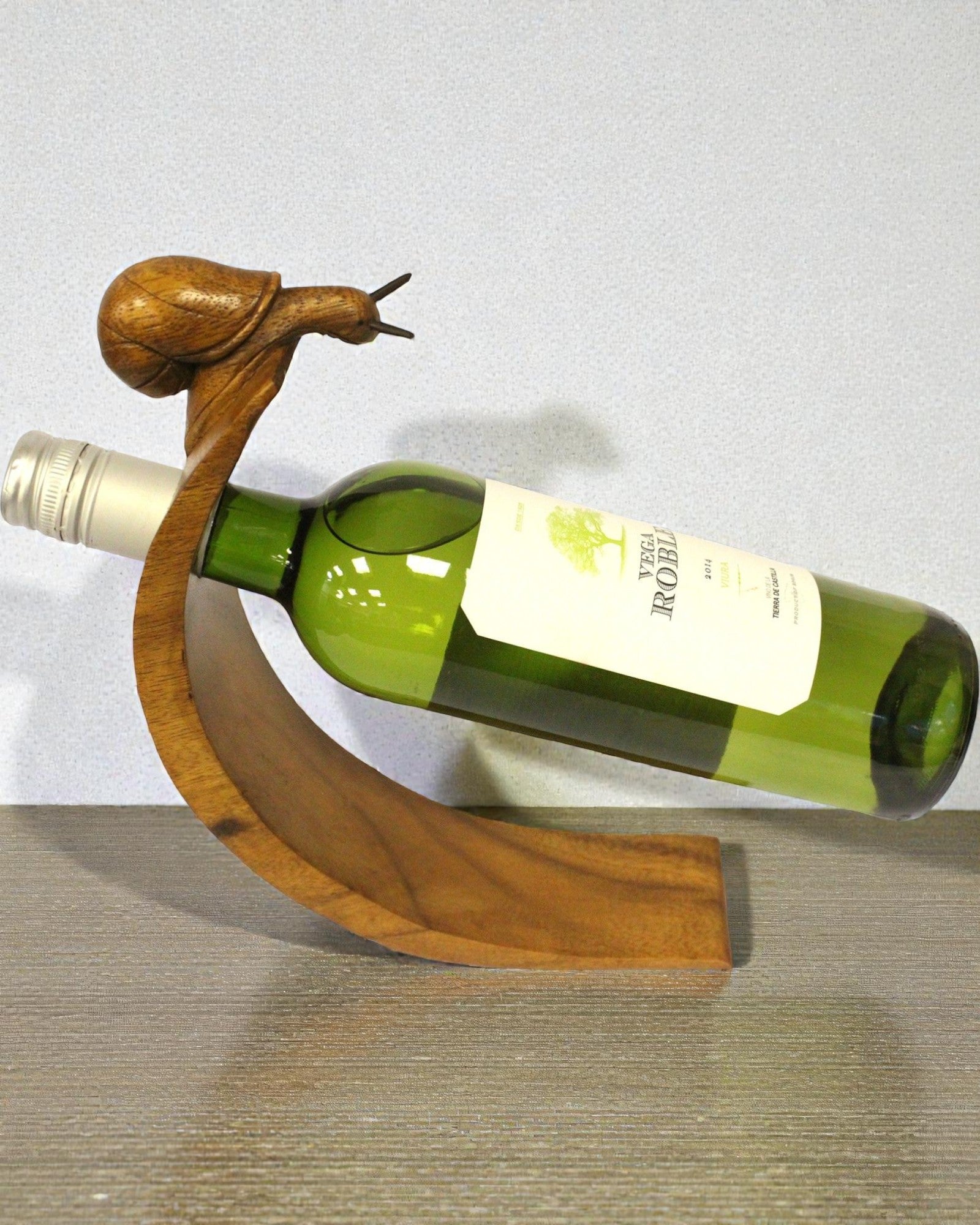 Caracol de sumiller – Soporte equilibrante para botella de vino, tallado a mano, de madera de suar