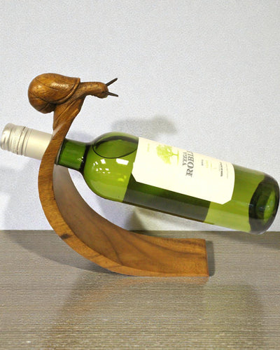 Caracol de sumiller – Soporte equilibrante para botella de vino, tallado a mano, de madera de suar