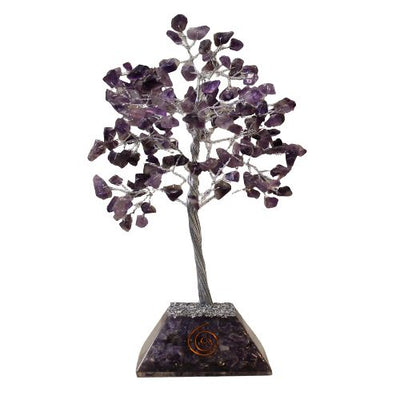 Árbol de piedras preciosas de amatista con base de orgonita