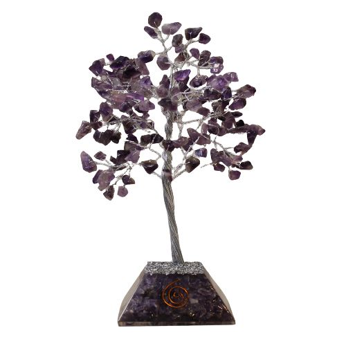 Árbol de piedras preciosas de amatista con base de orgonita