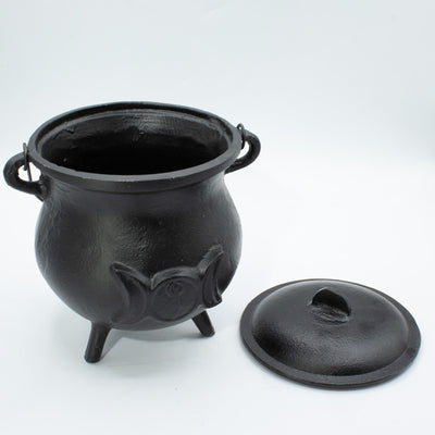 Enorme caldero de hierro fundido con luna triple 23x18 cm
