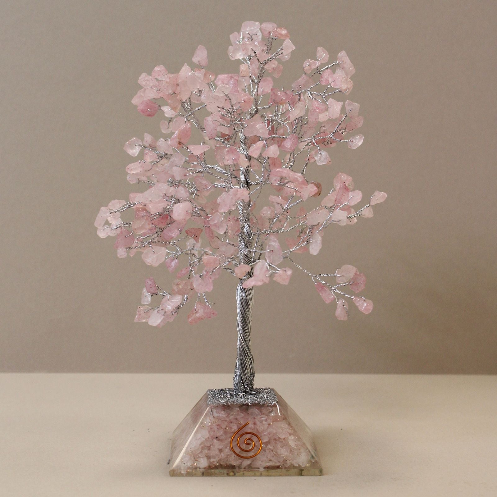 Árbol de Cristal con Base de Orgonita - Cuarzo Rosa