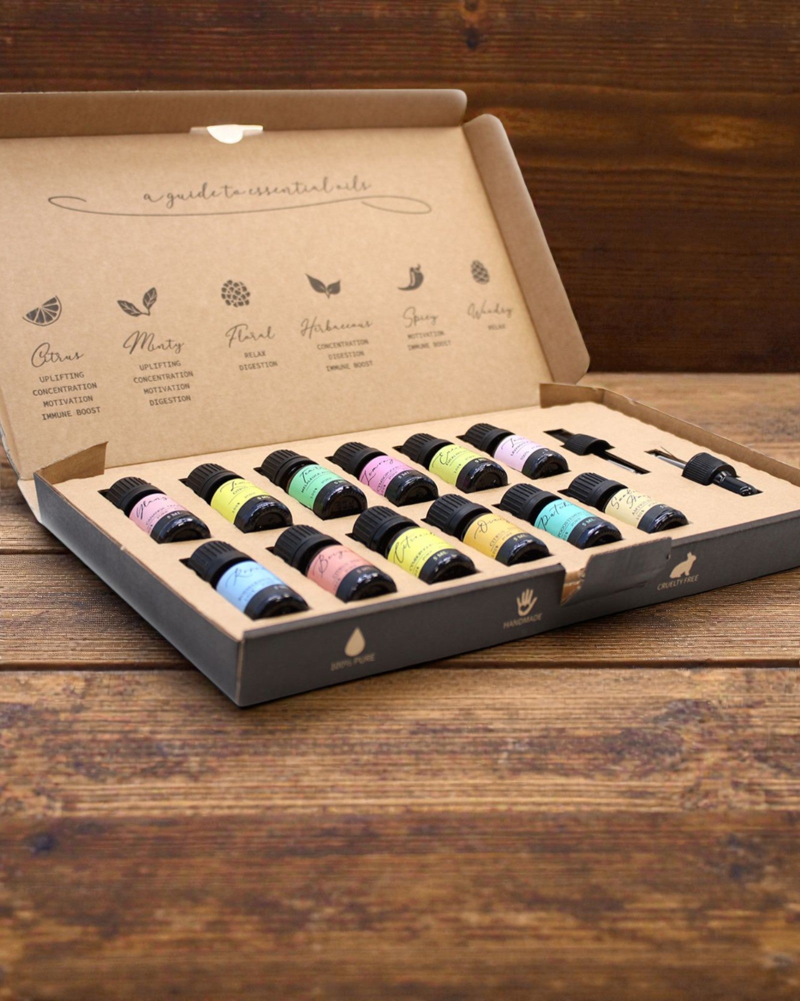 Esencia del Mundo – Lujoso conjunto de 12 aceites esenciales 5 ml más populares con cuentagotas