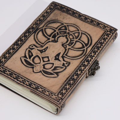 Cuaderno Esotérico Buda en Color Rojo-Tan - Cuaderno de Piel con 200 Páginas, Medidas 17.5x12.5x3 cm