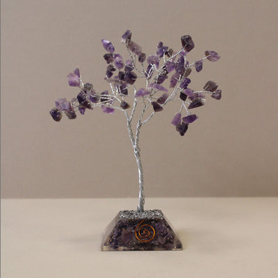 Árbol de cristal de amatista con base de orgonita