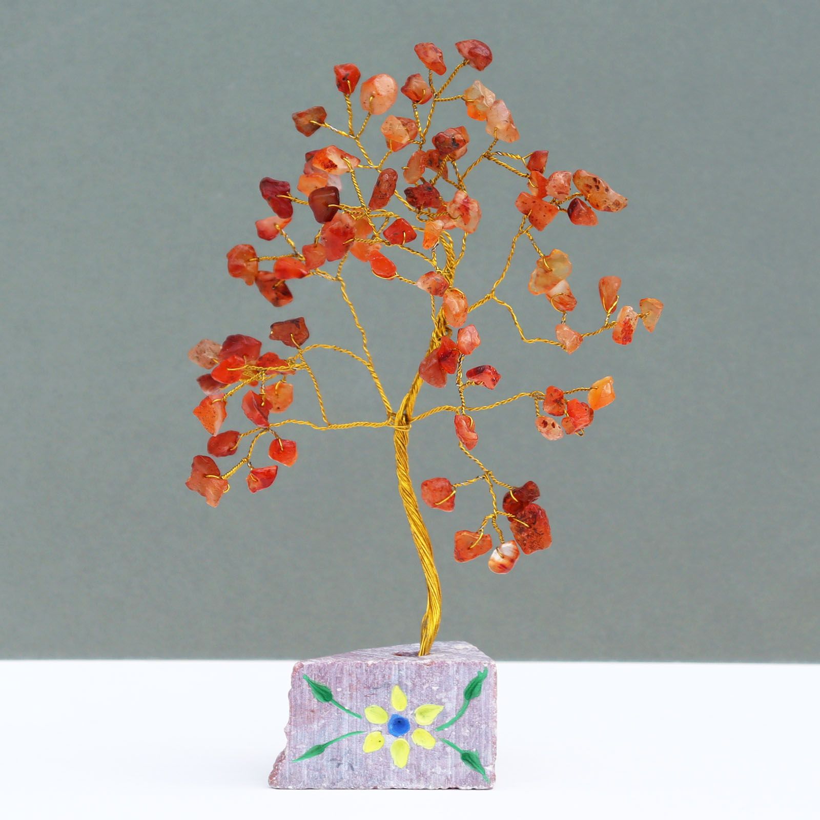Árbol de Piedras de Cornalina Hecho a Mano con 80 Piedras  