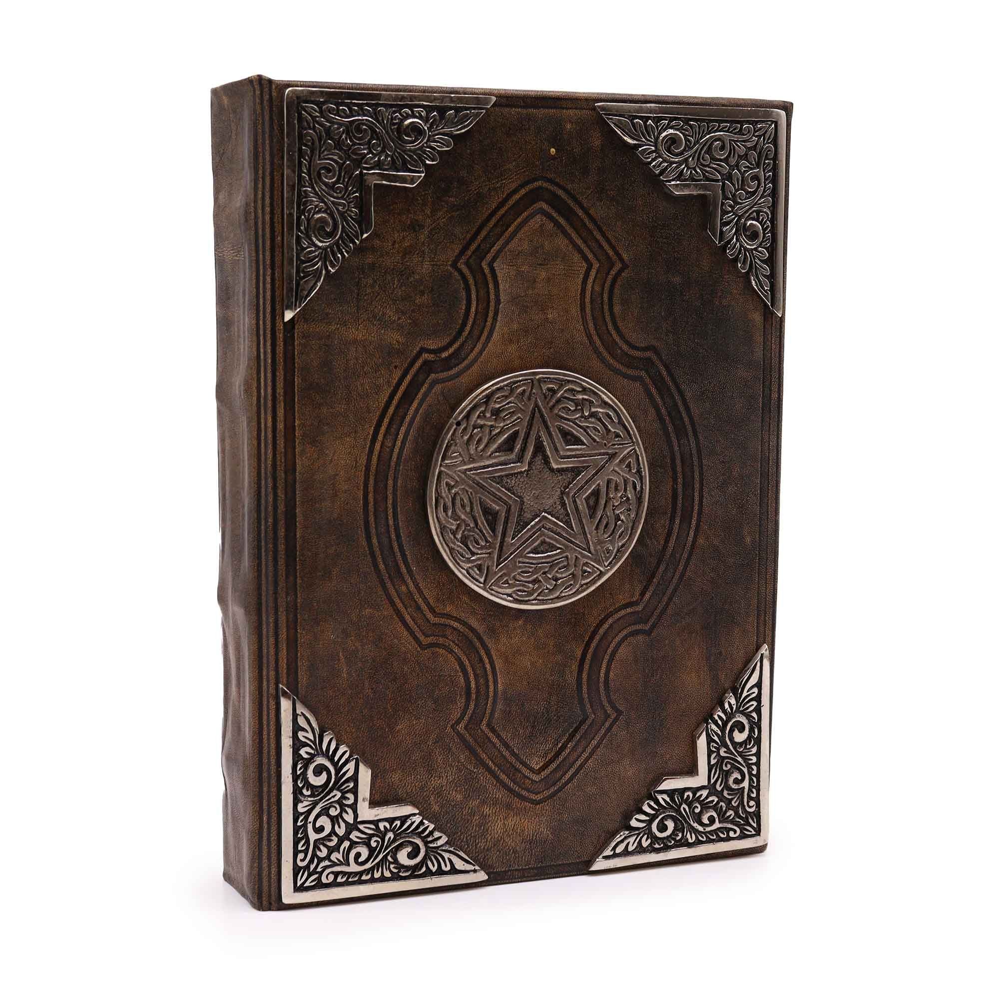 Libro Hefty Brown Tan - Elegante Cuaderno con Pentágono de Zinc, 200 Páginas con Bordes Irregulares, Cubierta de Piel, 26x18 cm