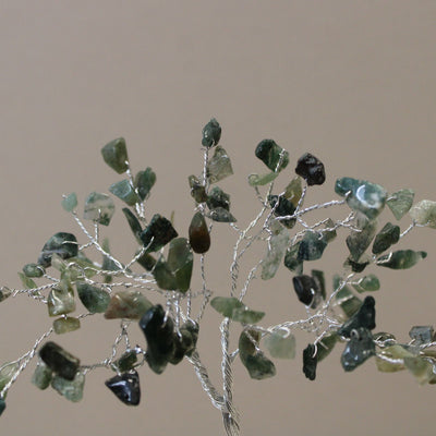 Árbol de la suerte con base de orgonita con 80 piedras de ágata musgosa