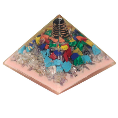 Pirámide de Orgonita 70 mm - Árbol con piedras preciosas, cobre y inserciones metálicas