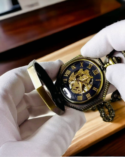 Reloj de Bolsillo Mecánico Clásico Octogonal Color Marrón Estilo Steampunk - Atemporal