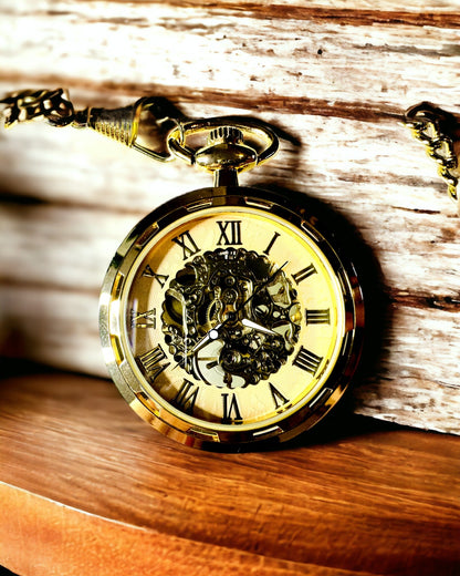 Reloj de Bolsillo Retro – Lujo Mecánico en Estilo Vintage color dorado, personalización con grabado