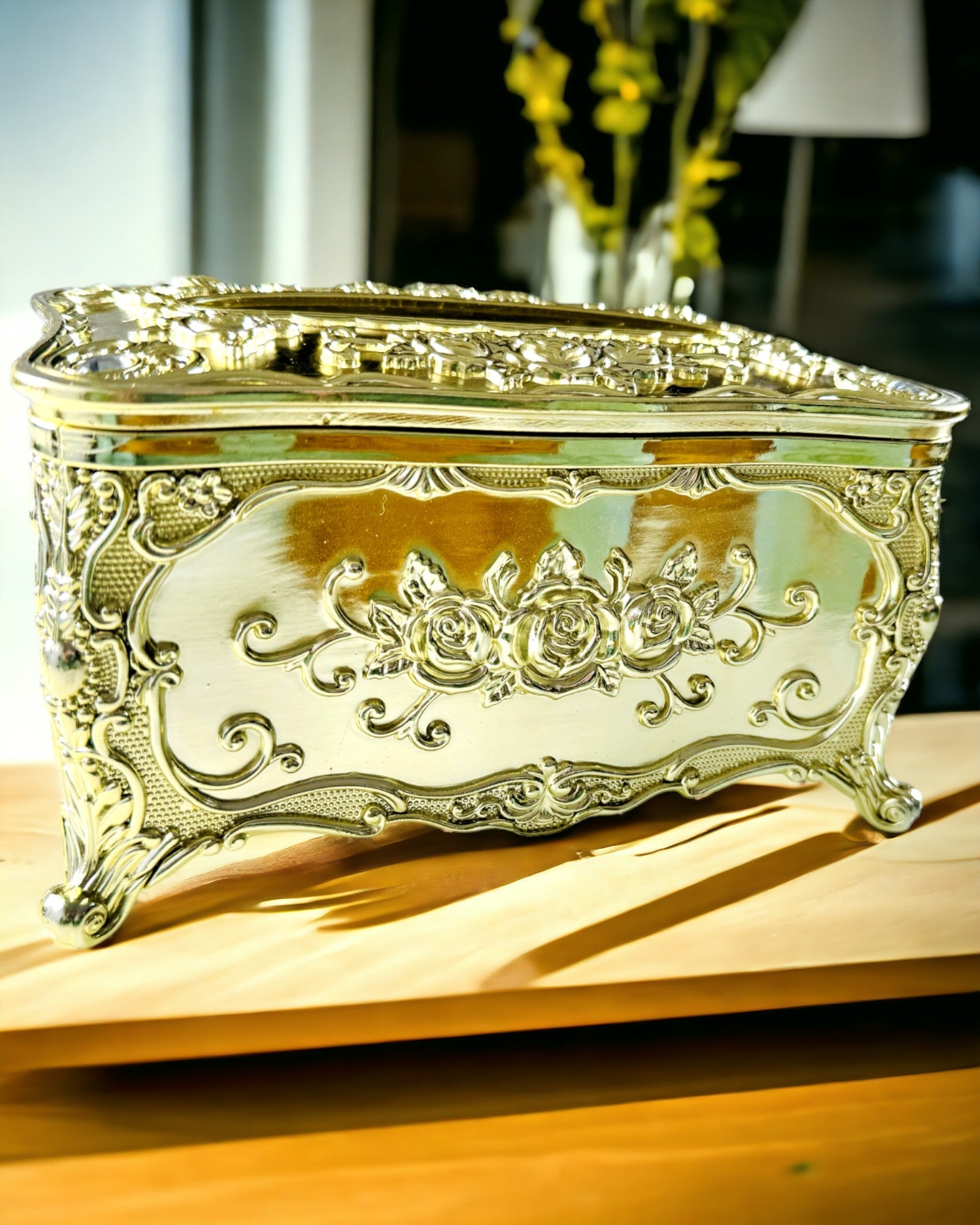 Caja Elegante para Pañuelos con Flores en Relieve - Contenedor para Servilletas