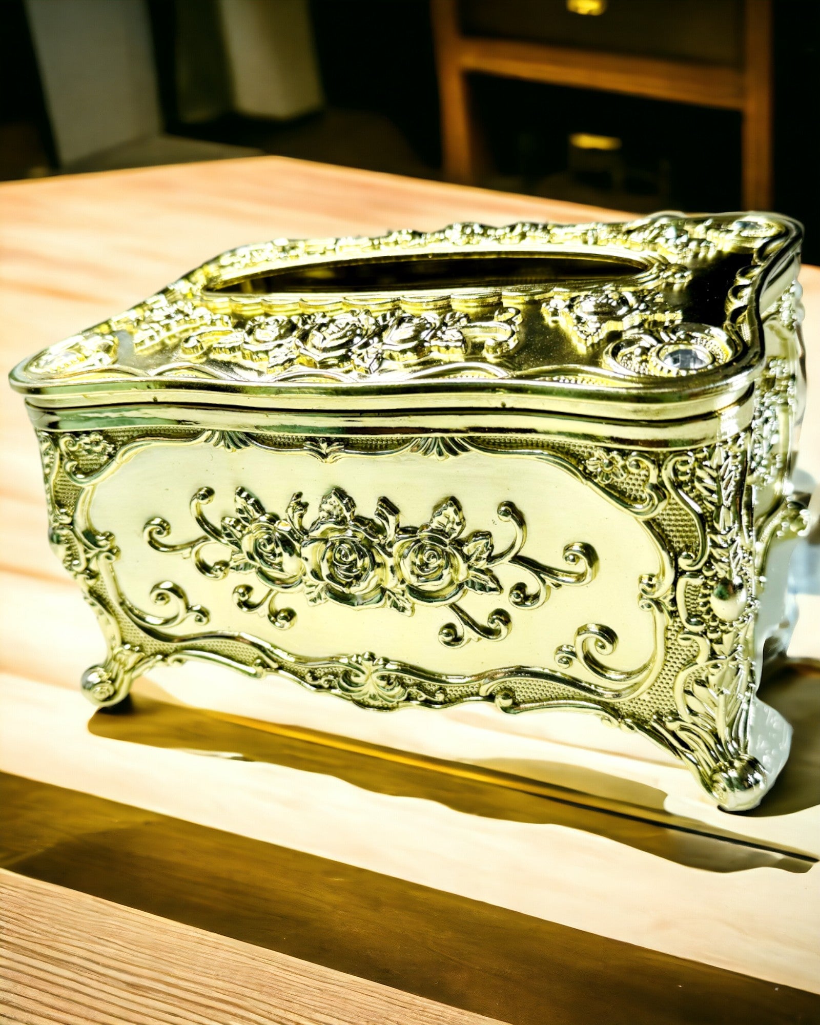 Caja Elegante para Pañuelos con Flores en Relieve - Contenedor para Servilletas