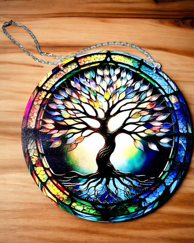Prismático Colgante Solar 'Árbol de la Vida' - Decoración Colorida para Ventana