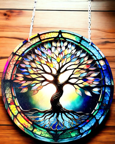 Prismático Colgante Solar 'Árbol de la Vida' - Decoración Colorida para Ventana