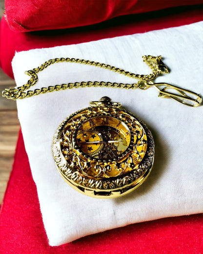 "Złoty Majestat" - Reloj de Bolsillo Mecánico de Lujo con Núcleo Transparente. Personalización con grabado