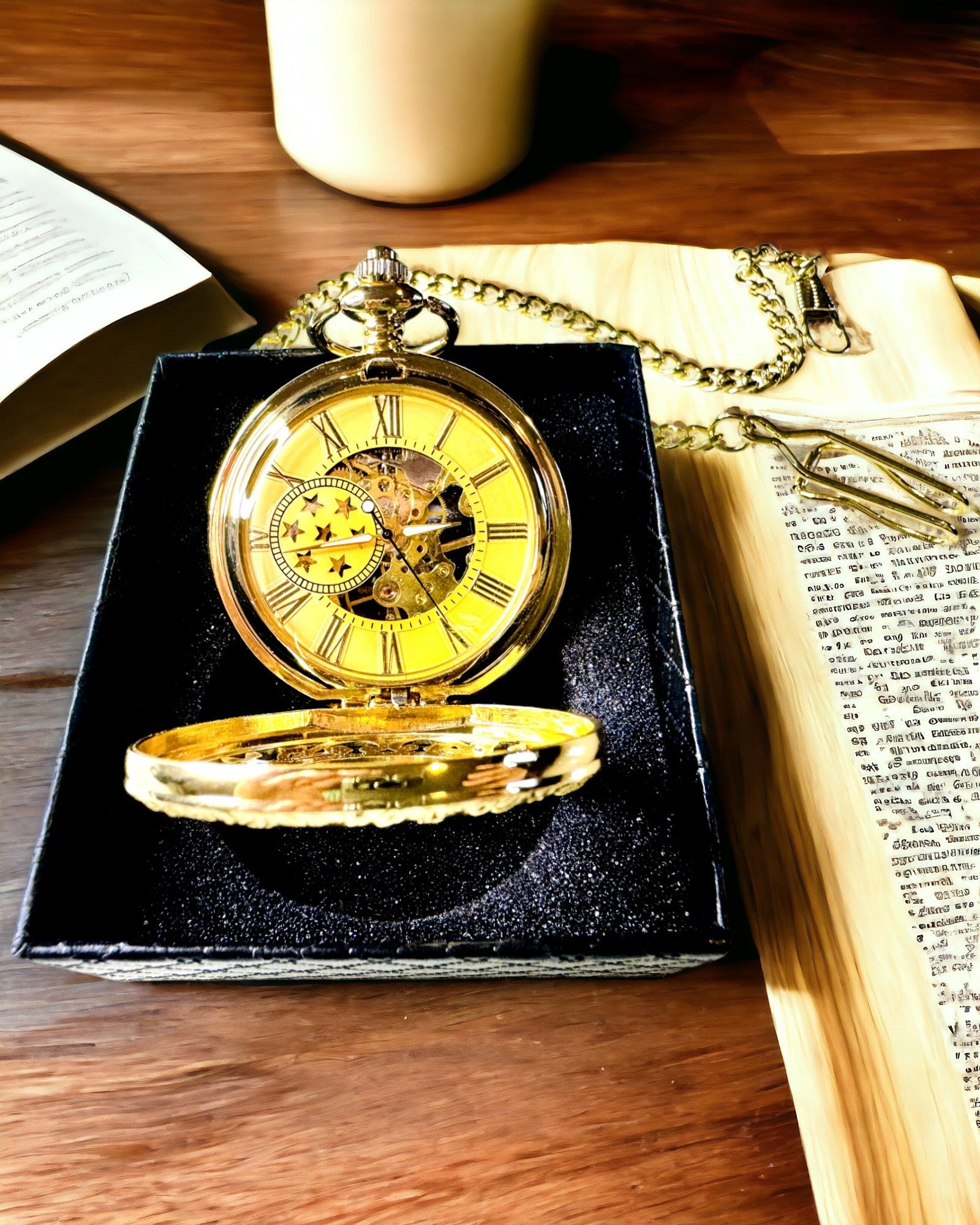 "Złoty Majestat" - Reloj de Bolsillo Mecánico de Lujo con Núcleo Transparente. Personalización con grabado