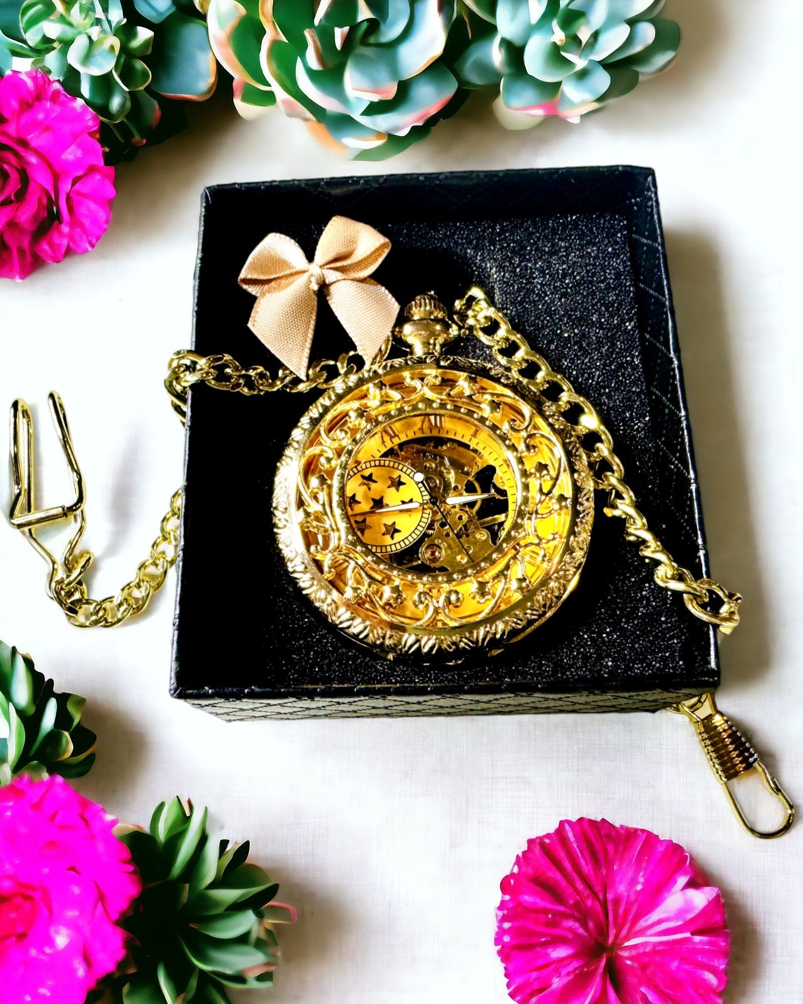 "Złoty Majestat" - Reloj de Bolsillo Mecánico de Lujo con Núcleo Transparente. Personalización con grabado