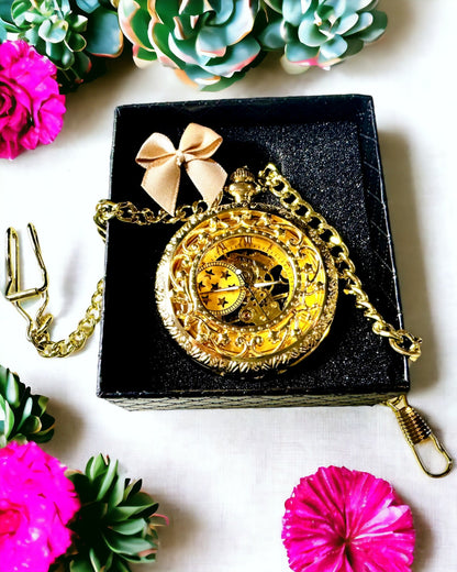 "Złoty Majestat" - Reloj de Bolsillo Mecánico de Lujo con Núcleo Transparente. Personalización con grabado