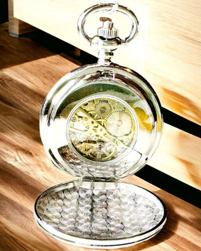 Reloj de Bolsillo Mecánico Clásico con Doble Tapa, Manual, Color Plateado