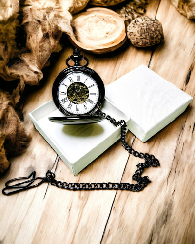 Reloj de Bolsillo Mecánico Clásico con Doble Tapa – Manual, Negro, personalización con grabado