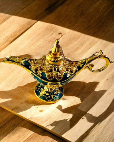 Pequeña Lámpara de Aladino Hecha a Mano - Artesanía Artística de Metal para Decoración del Hogar, grabado