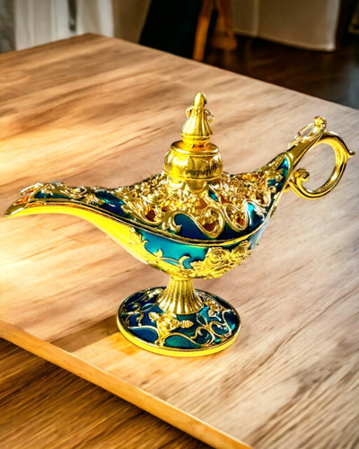 Pequeña Lámpara de Aladino Hecha a Mano - Artesanía Artística de Metal para Decoración del Hogar, grabado
