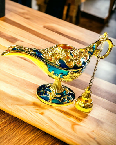 Pequeña Lámpara de Aladino Hecha a Mano - Artesanía Artística de Metal para Decoración del Hogar, grabado