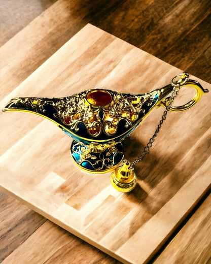 Pequeña Lámpara de Aladino Hecha a Mano - Artesanía Artística de Metal para Decoración del Hogar, grabado