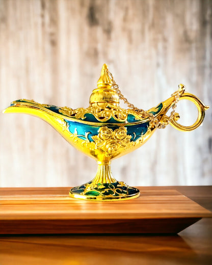 Pequeña Lámpara de Aladino Hecha a Mano - Artesanía Artística de Metal para Decoración del Hogar, grabado