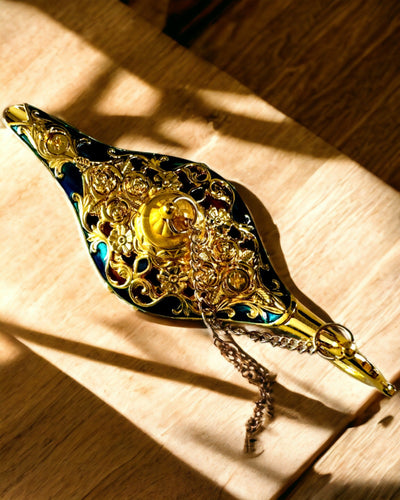 Pequeña Lámpara de Aladino Hecha a Mano - Artesanía Artística de Metal para Decoración del Hogar, grabado