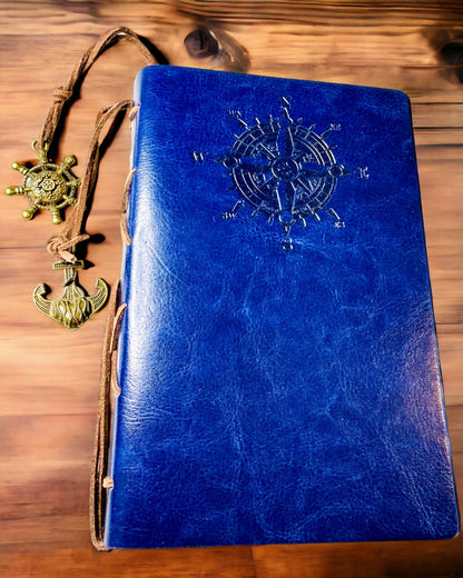 Cuaderno de Navegación Vintage tamaño A6 o A7 - con Motivo de Brújula y Hojas con Rodamientos - Disponible en varias Variantes de Color, posibilidad de grabado