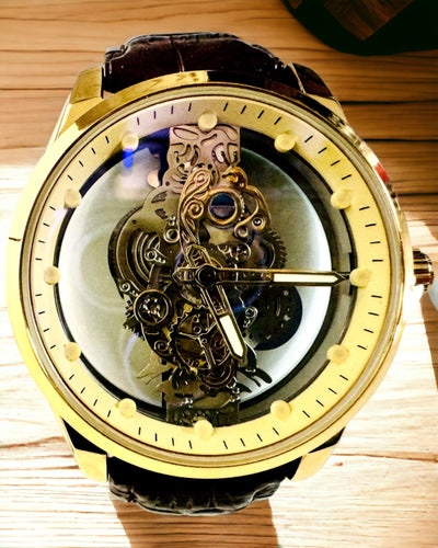 Reloj de Hombre con Mecanismo Transparente - Elegancia y Precisión en Montura Dorada