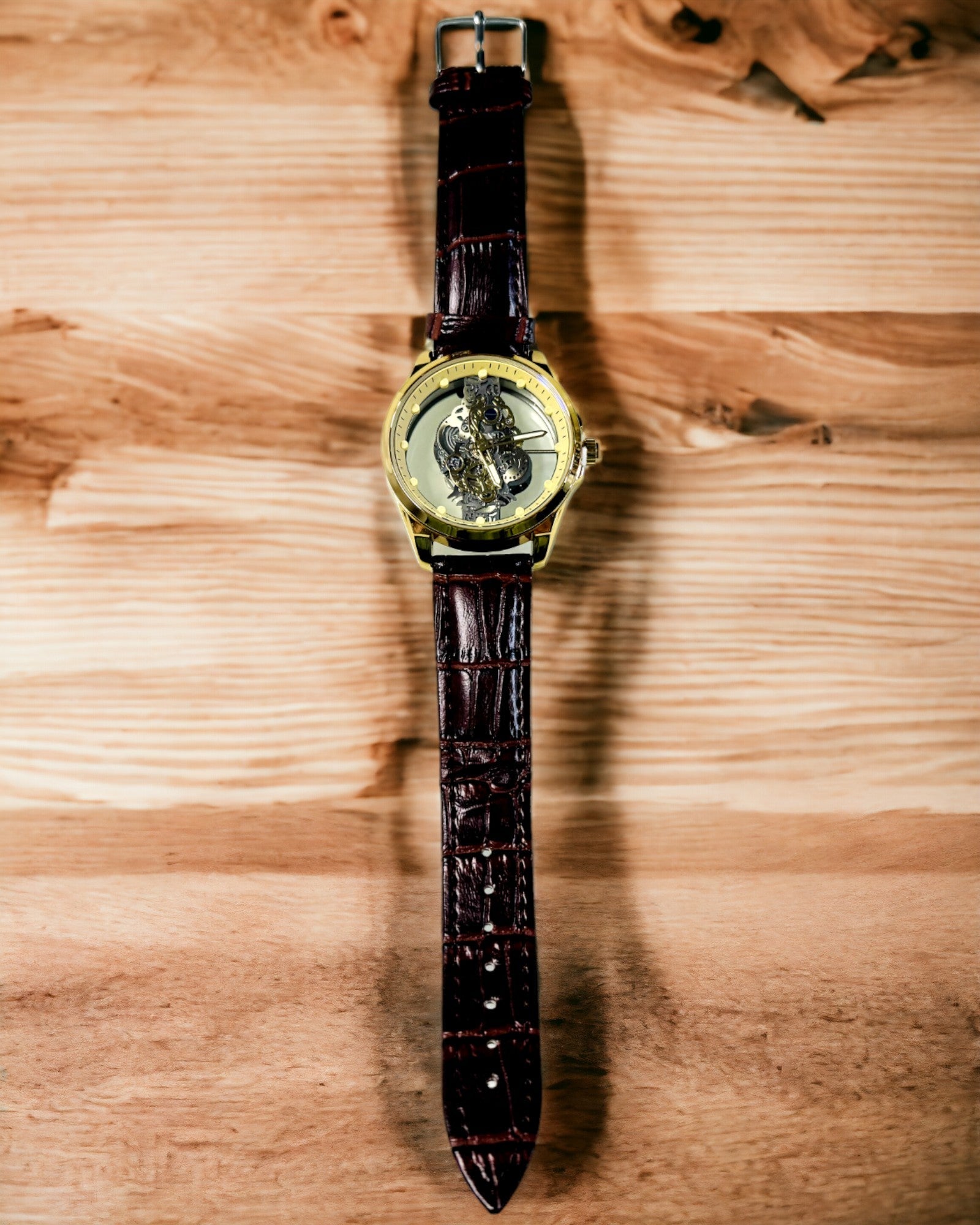 Reloj de Hombre con Mecanismo Transparente - Elegancia y Precisión en Montura Dorada