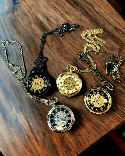 Reloj de Bolsillo Mecánico Estilo Retro, Resistente al Agua, Semiautomático - color Negro - Ideal para Regalo, grabado