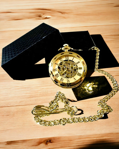 Reloj de Bolsillo Retro – Lujo Mecánico en Estilo Vintage color dorado, personalización con grabado