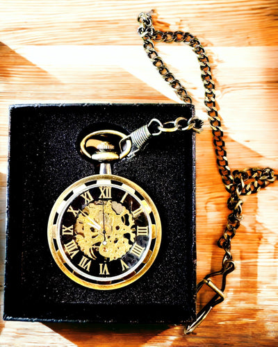Retro Reloj de Bolsillo – Mecánico, Color oro cepillado, Resistente al agua, personalización con grabado