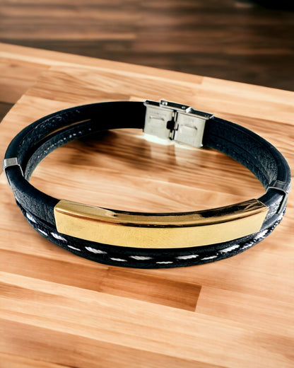 Pulsera Deportiva de Cuero PU y Acero Inoxidable con Posibilidad de Grabado – 3 Colores