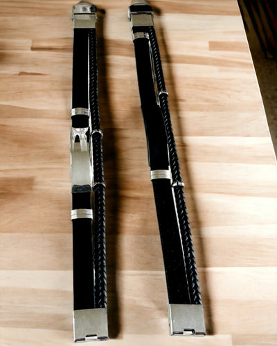 Pulsera Masculina de Cuero PU y Acero Inoxidable con Posibilidad de Grabado – Disponible en Dos Variantes de Color