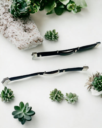 Pulsera Masculina de Cuero PU y Acero Inoxidable con Posibilidad de Grabado – Disponible en Dos Variantes de Color