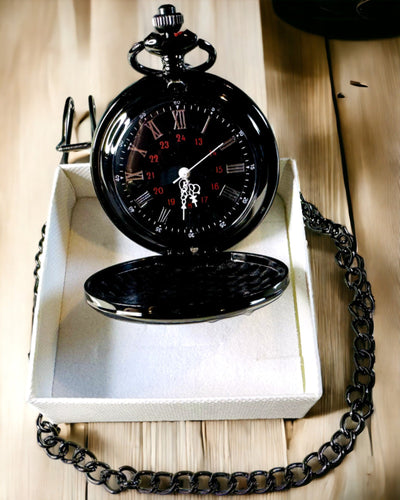 Reloj de bolsillo negro "Elegancja Czasu" con opción de personalización