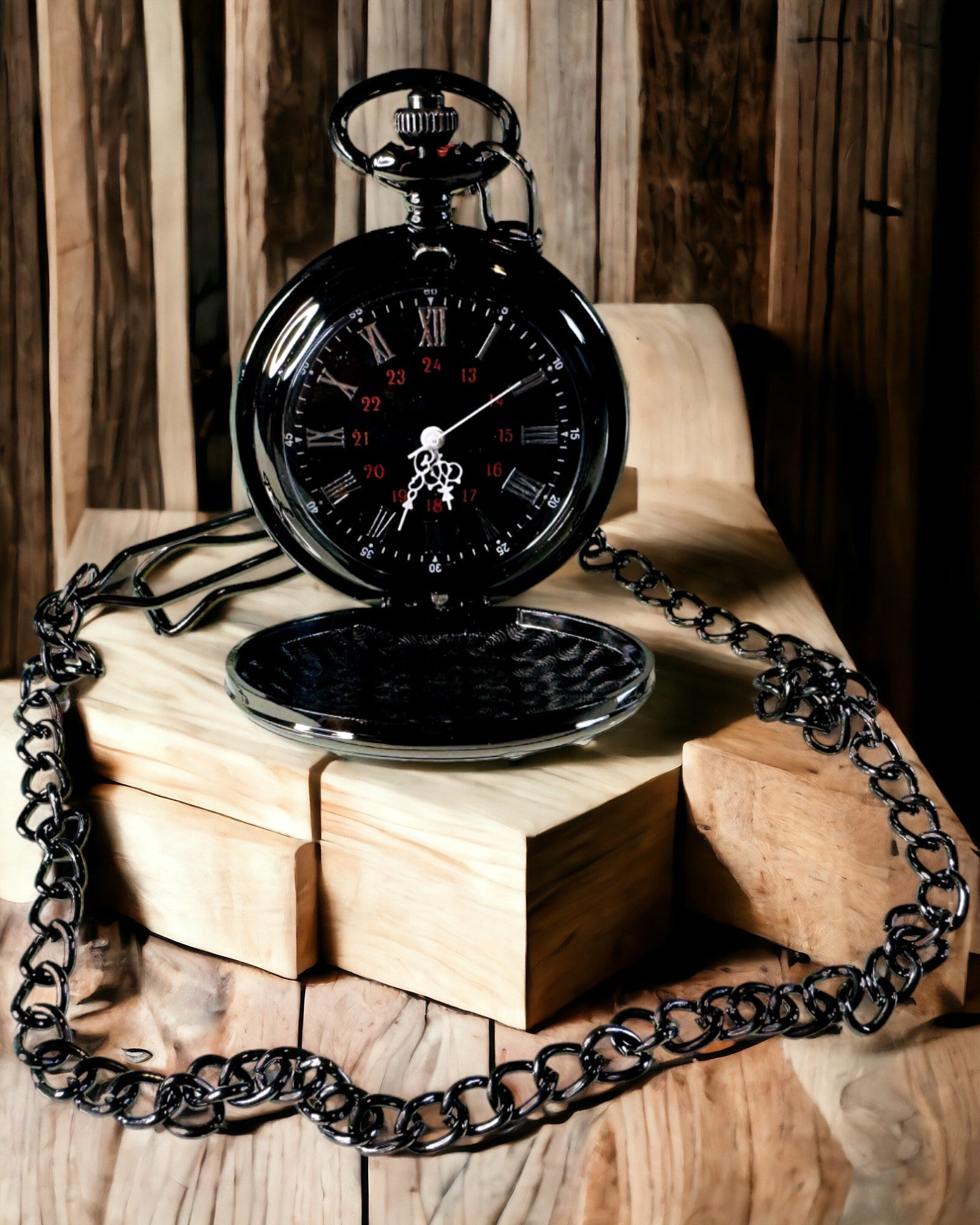 Reloj de bolsillo negro "Elegancja Czasu" con opción de personalización