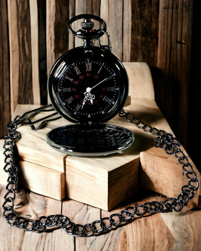 Reloj de bolsillo negro "Elegancja Czasu" con opción de personalización