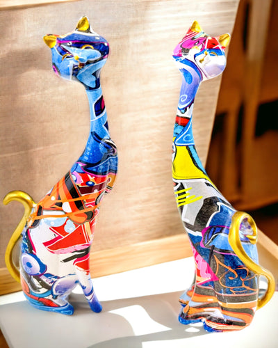 Figuras de Gatos Abstractos "ArtCats", Pintadas a Mano, Resina – 25 cm, 2 uds.