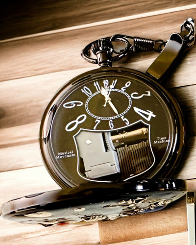 Reloj de bolsillo "Astrum Temporis" - Marco negro. Posibilidad de personalización con grabado